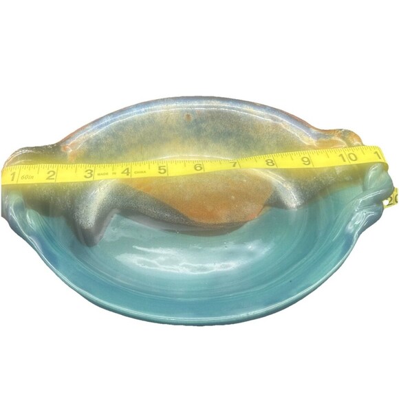 Susan Ammann Taos Twisted Rope Handle Glazed Art Pottery Oval Dish Signed 11” - Picture 8 of 10